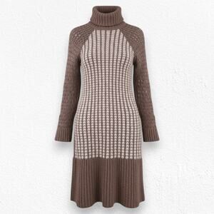 byTiMo Brown Cream Alpaca Blend Turtleneck Knit Maxi Sweater Dress Size Small